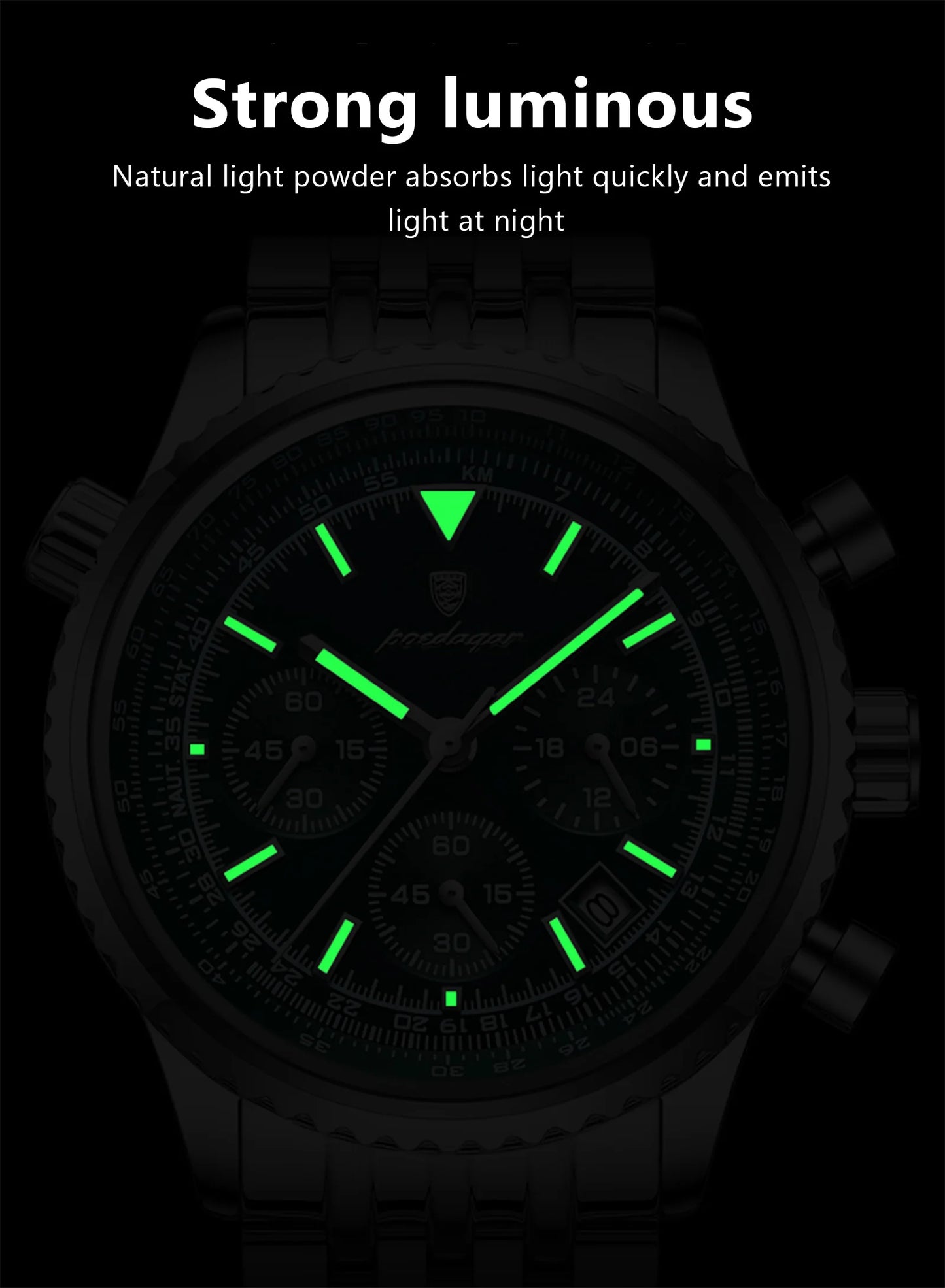 POEDAGAR Luxury Watches For Man Date Chronograph Stainless Steel Sport Men Watch Waterproof Luminous Quartz Military Men's Watch