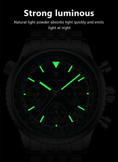 POEDAGAR Luxury Watches For Man Date Chronograph Stainless Steel Sport Men Watch Waterproof Luminous Quartz Military Men's Watch