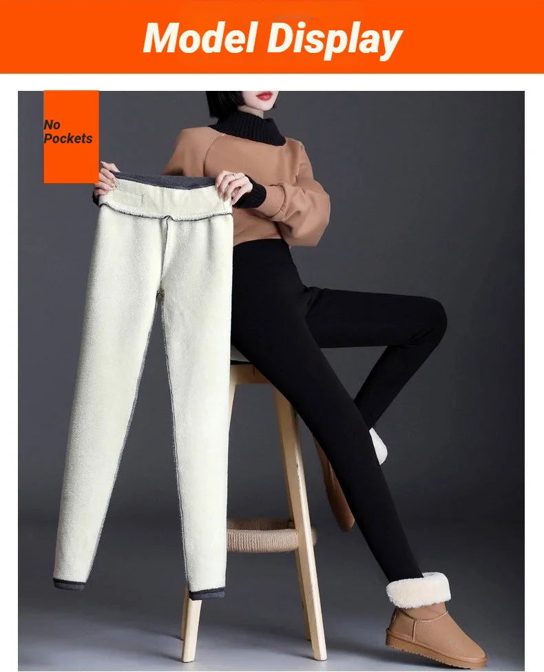 Women Thermal Leggings Winter Warm Sexy Elastic Translucent Pantyhose Female Fleece High Waist Slim Thicken Tight Pants Black