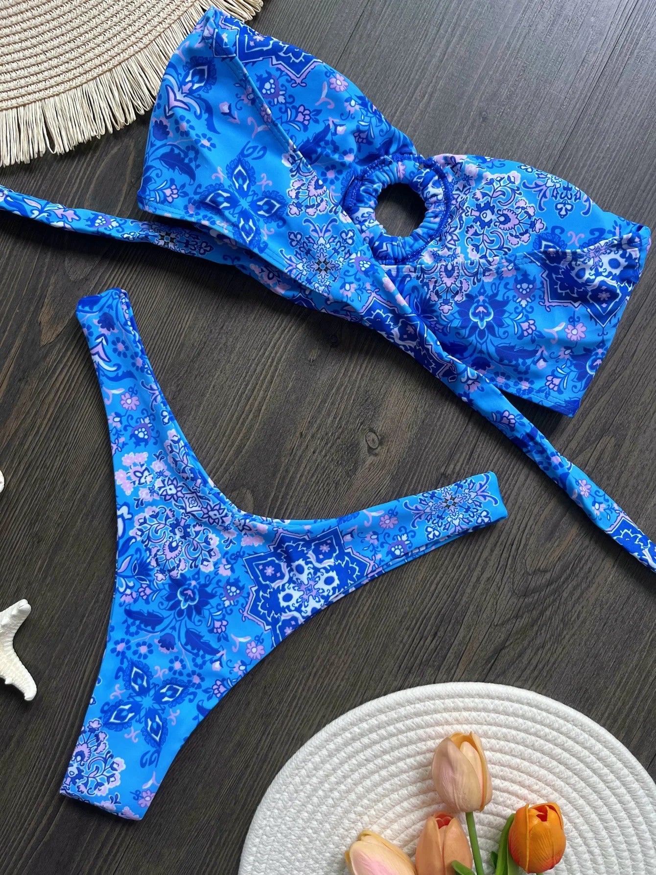 Sexy Colorful Floral Printed Bandeau Bikini Female Swimsuit Women Swimwear Two-pieces Bikini set Bather Bathing Suit Swim Lady