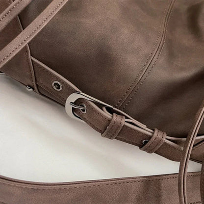 Retro Motorcycle Handbag Women Horizontal Tote Storage Tassel Design Pillow Shoulder Bag Trendy Large Capacity Soft Underarm Bag
