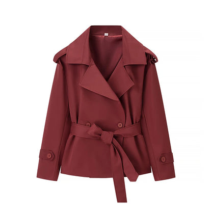 Solid Lapel Lace Up Jacket Elegant Chic Full Sleeve Button Loose Long Coat For Women Office Lady Daily Commute Overcoat 2026 New