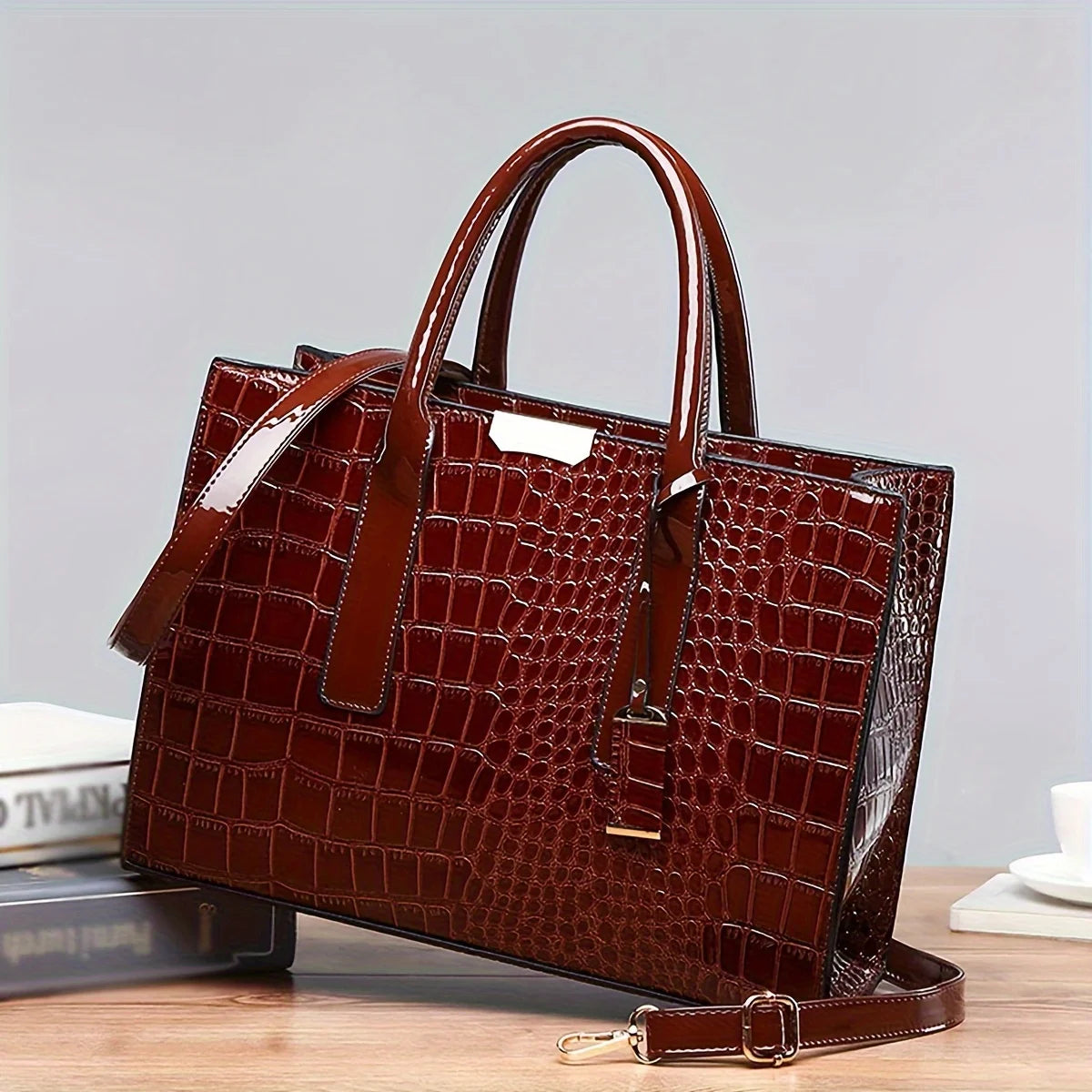 Women'S Large Capacity Tote Bag Elegant Synthetic Handbag with Zipper Closure, Spacious Work Bag for Women Formal & Everyday Use