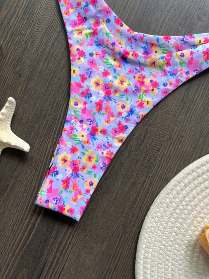 Sexy Colorful Floral Printed Bandeau Bikini Female Swimsuit Women Swimwear Two-pieces Bikini set Bather Bathing Suit Swim Lady