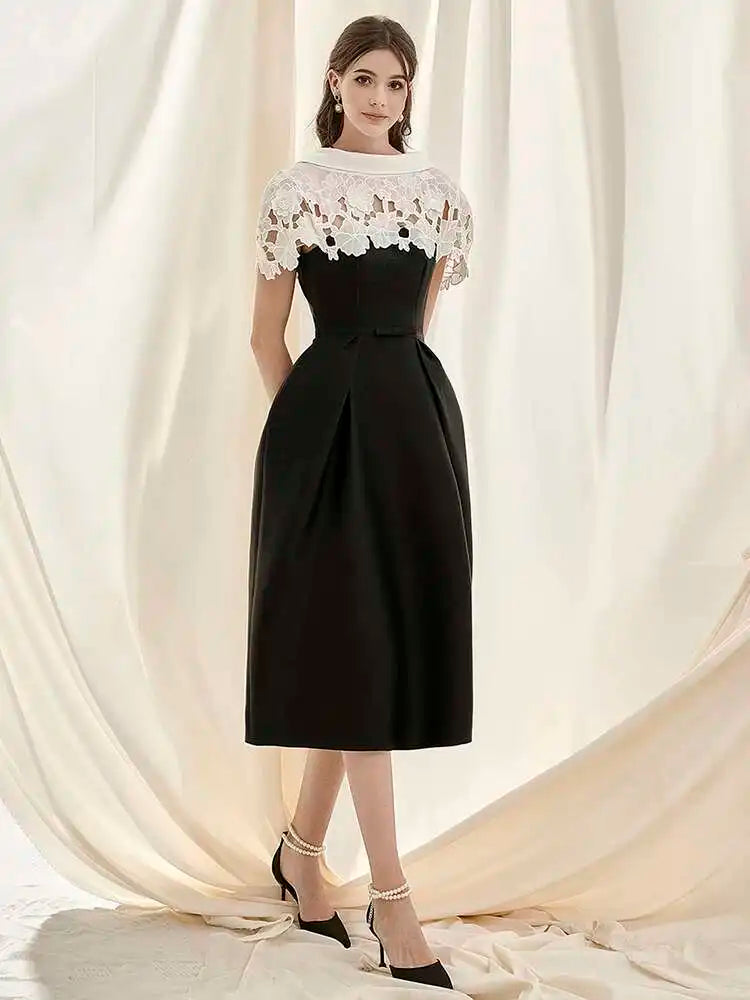 DEAT 2026 Spring Women's Lace Crochet Backless Dress Fashion Trendy Sleeveless Patchwork High Waist Dresses Female New 15C119