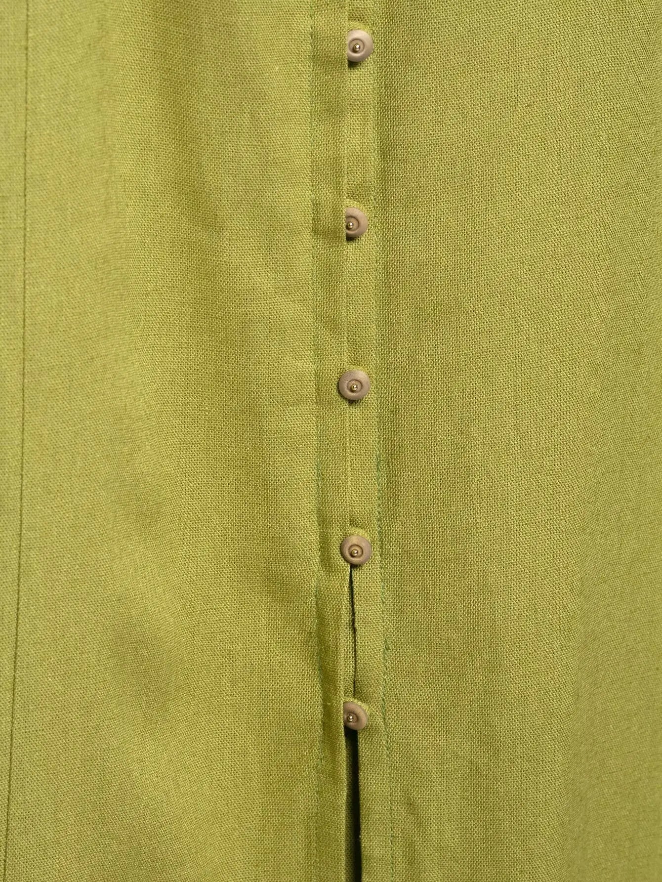 2025 Summer Elegant Dress Women Fashion Solid Square Collar Sleeveless Single Breasted Dress Ladies Vacation Green Spilt Dresses