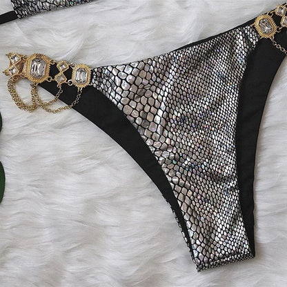 2026 Shiny Rhinestone Diamond Bikini Women Swimsuit Female Swimwear Two Pieces Bikini Set Halter Metal Chains Bathing Suit Swim
