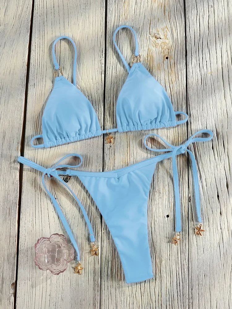 ZRTAK Micro Thongs Swimsuit Women Sexy Bikinis Bathing Suit Rings Biquini Bandage Beachwear Print Swimwear Sexy Bikini Sets