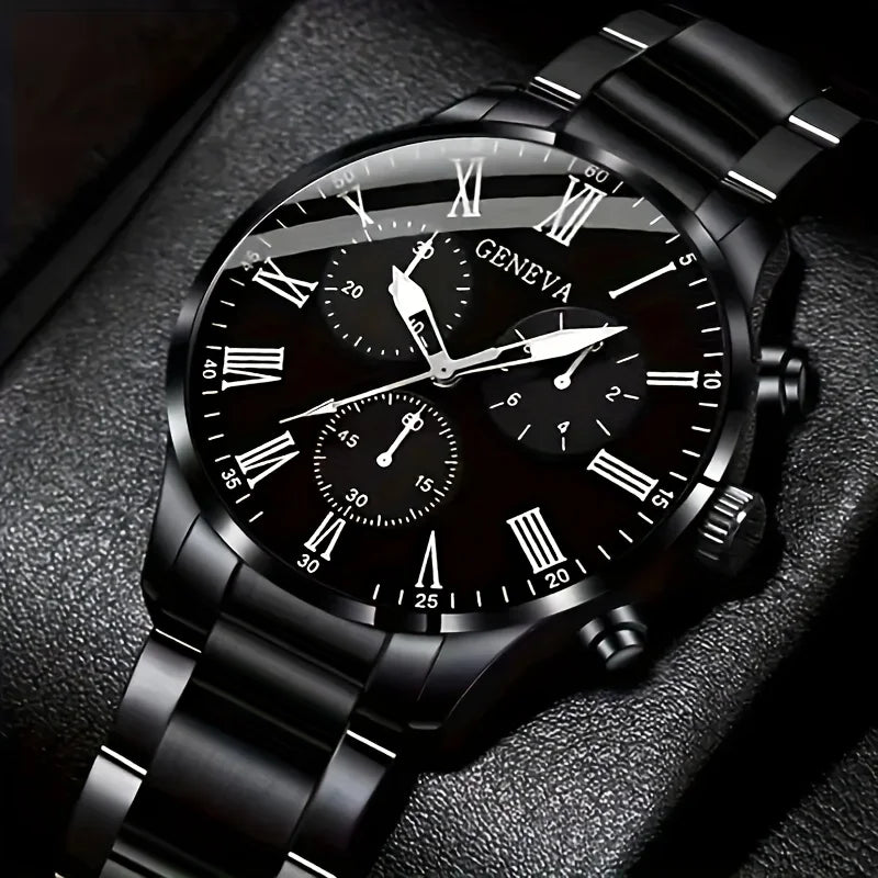 4pcs Fashion Men's Quartz Watch Set Decorative Three-eye Dial Men Business Watches Reloj Hombre（Without Box）