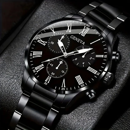 4pcs Fashion Men's Quartz Watch Set Decorative Three-eye Dial Men Business Watches Reloj Hombre（Without Box）