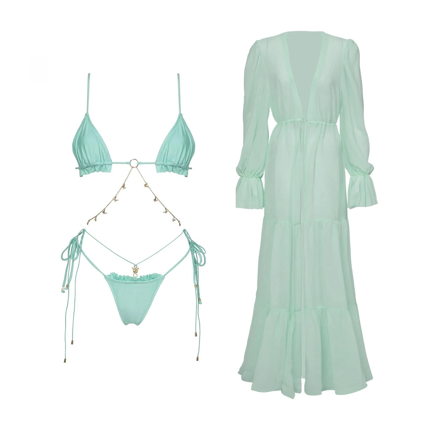 Bikini Swimsuit with Cover Up Brazilan Bikini Set Swimwear for Women Sexy Gradient Halter Bathing Suit Summer Female