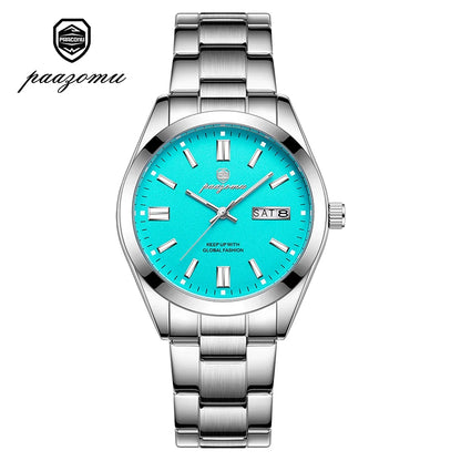 PAAZOMU Man Fashion Wristwatch Business Stainless Steel Band Quartz Men Watch Waterproof Luminous Date Square Men's Watches