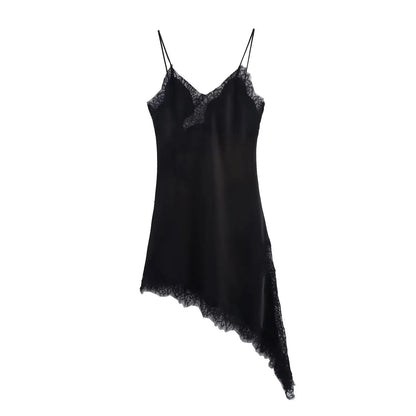 Women Fashion Sexy V-Neck Lace Elegant Halter Dress Asymmetric Hem Dress 2026 Summer New Fashion Holiday Party Beach Dresses