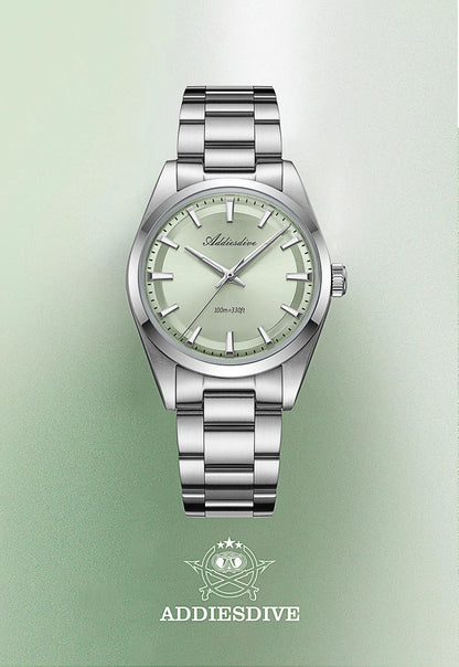 ADDIESDIVE Hot Sale AD2066 Mens Watch 36mm Bubble Mirror Glass Mint Green Quartz Watches Waterproof Luxury Stainless Steel Clock