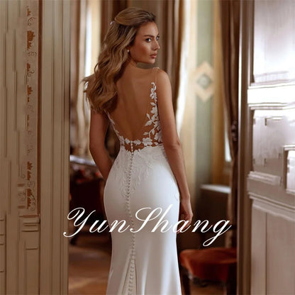 Yunshang Elegant Mermaid Wedding Dresses Women Open Back V-Neck Lace Spaghetti Straps Bridal Gown Vestidos De Novia Customized