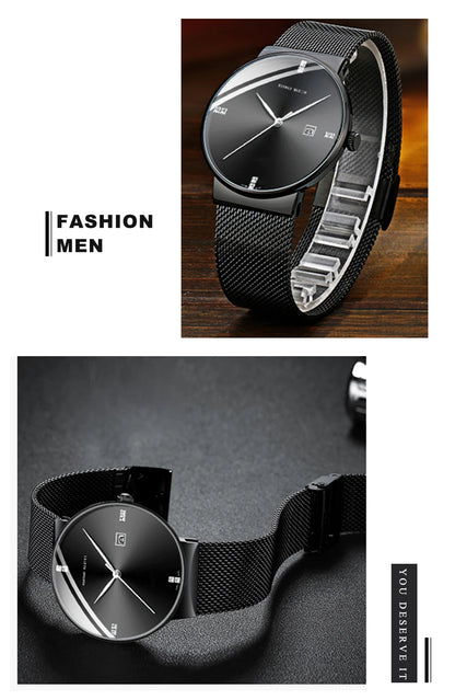 Japanese Original Quartz Movement Watch Luxury Rhinestone 40mm Blue Black Business Style Casual Fashion Stainless Steel Watches