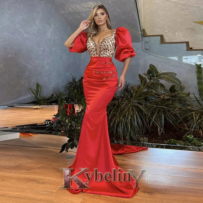 Kybeliny Luxury Rhinestones Graduation Dresses Mermaid Pleat Tulle Off the Shoulder Vestidos de Graduacion Customization