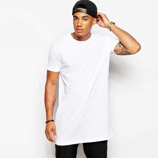 2026 Brand Men's Cotton Clothing White Long T Shirt Hip Hop Men T-Shirt Extra Long Length Man Tops Tee Long Line Tshirt For Male