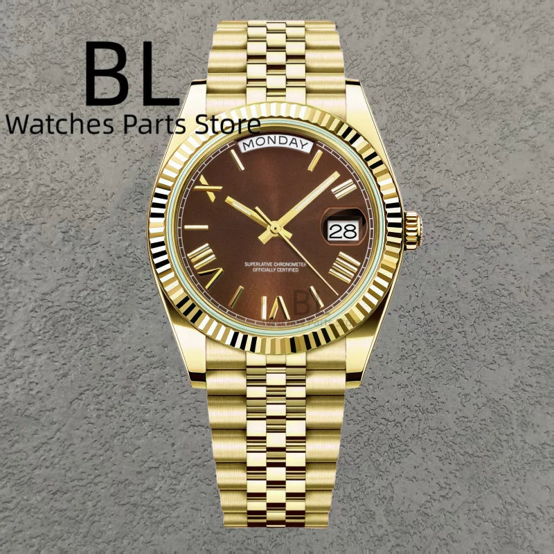 BLIGER 36mm39mm Silver Gold Luxury Enamel Dial Men's Watches Miyota8285 Week Date Function Waterproof Sapphire Glass Reloj Hombr