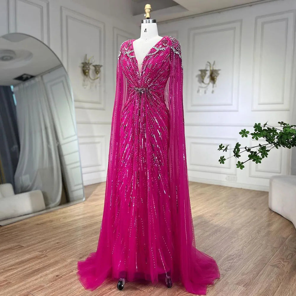 Serene Hill 2025 Turquoise Mermaid Evening Dresses Gowns With Beaded  Cape For Women's Wedding Party LA72168A Customized