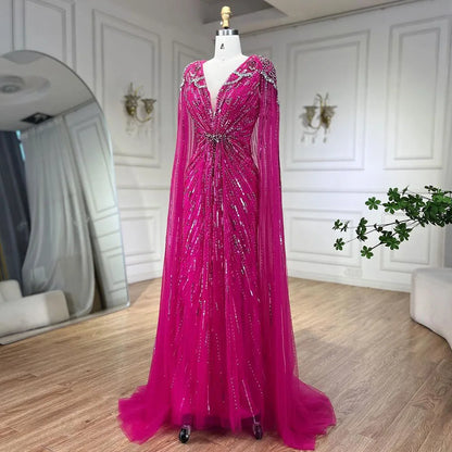 Serene Hill 2025 Turquoise Mermaid Evening Dresses Gowns With Beaded  Cape For Women's Wedding Party LA72168A Customized