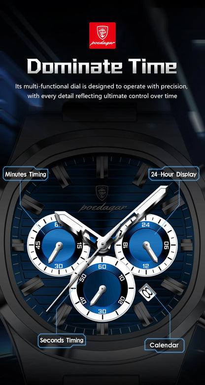 POEDAGAR Business Male Clock Date Chronograph Waterproof Luminous Luxury Men Watch Stainless Steel Quartz Fashion Men's Watches
