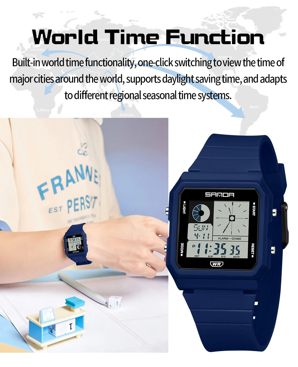 SANDA 2216 Fashion Electronic Watch Multifunction Alarm Calendar Waterproof Sports Student Digital Watches