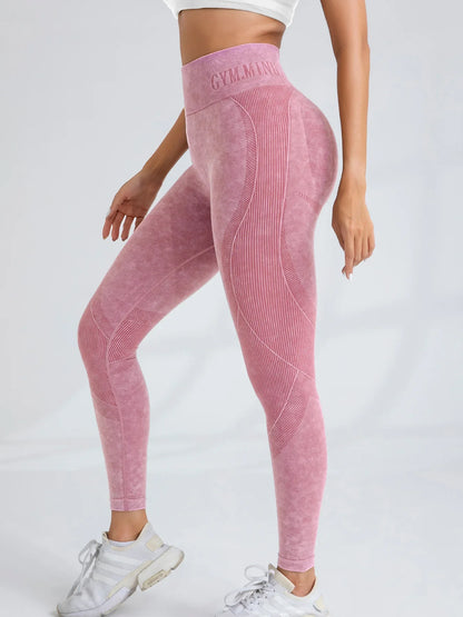 Women Seamless Gym High Waist Yoga Pants Hip Lifting Outdoor Sports Tight Waist Letter Sand Washed Pants Exercise Yoga Leggings