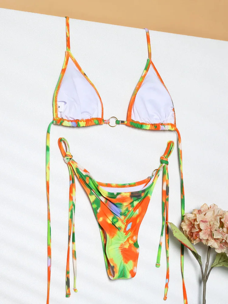 ZRTAK Micro Thongs Swimsuit Women Sexy Bikinis Bathing Suit Rings Biquini Bandage Beachwear Print Swimwear Sexy Bikini Sets