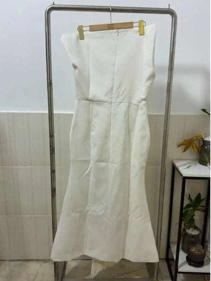 DEAT 2026 Spring Elegant Dress Skew Collar Pleated Design Sleeveless Patchwork High Waist Women's Evening Dresses New 35Z1402