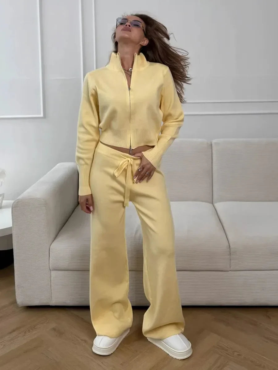 Blubelle Women's New Autumn Winter Zip Up Knit Set Trendy Slim Fit Cardigan Pants Chic Commuting Sweater Outfit