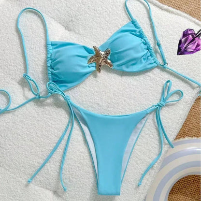 Sexy Solid Color Bikini Set Two Piece Swimsuit Pure Color Quick Dry Backless High Elasticity Nylon Fabric for Swimming And Wa...