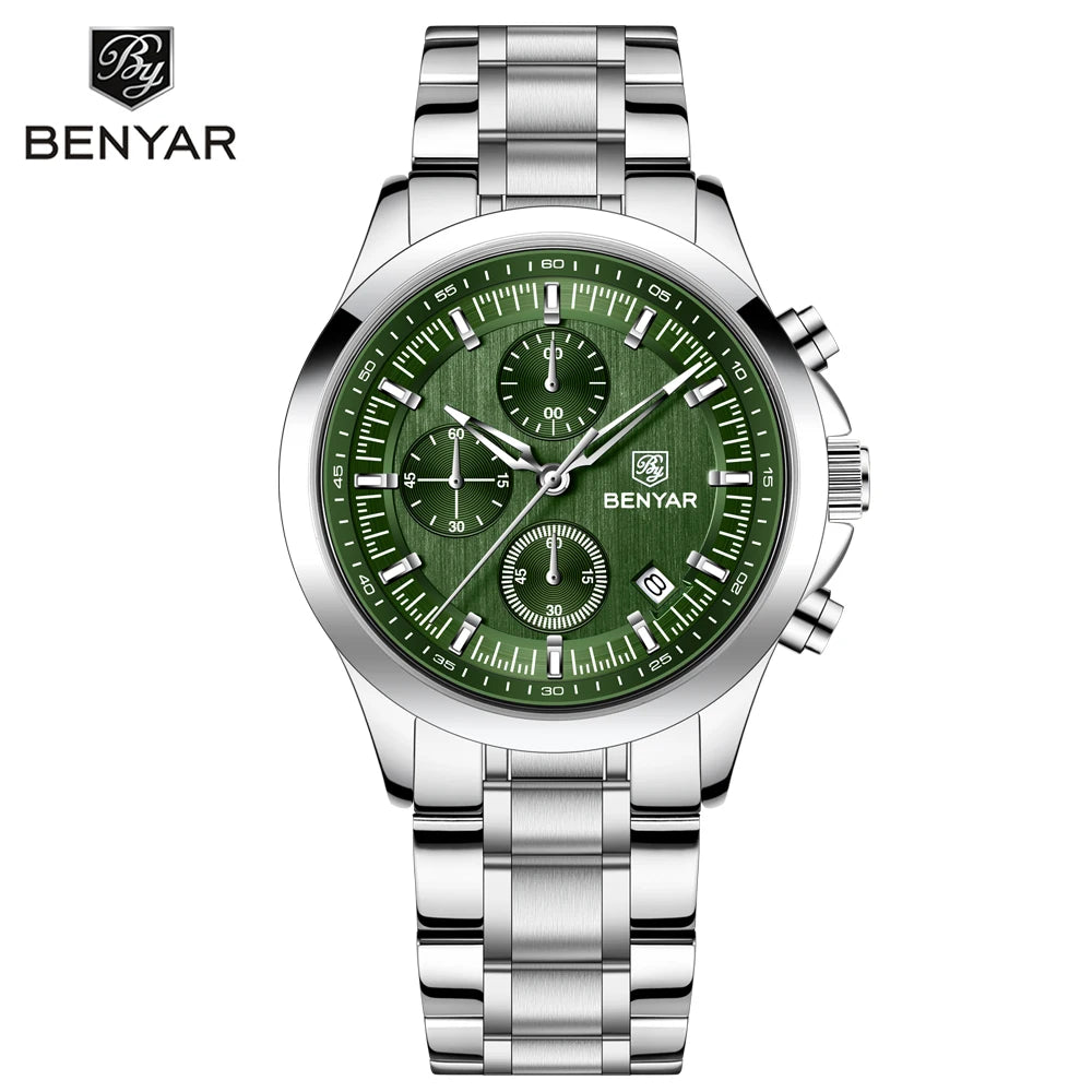 BENYAR Men's Watches Luxury Quartz Wristwatches Chronograph Watch Men Gifts Waterproof Stainless Steel Clock Reloj Hombre 2025