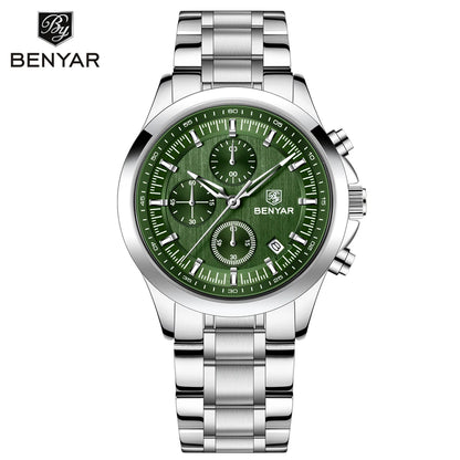 BENYAR Men's Watches Luxury Quartz Wristwatches Chronograph Watch Men Gifts Waterproof Stainless Steel Clock Reloj Hombre 2025