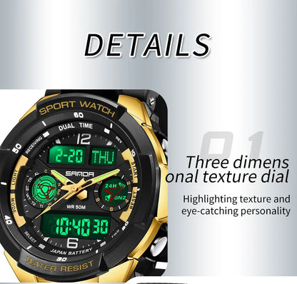 SANDA 6197 Top Class Men's Korean Student Electronic Watch Sports Multi functional Alarm Clock Waterproof Men's Watches 2024