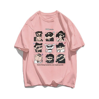 2025 Summer Women's Clothes Streetwear Crayon Shin Chan  Print Cartoon T Shirt Tops Men's Women's Clothes 100%Cotton T Shirts