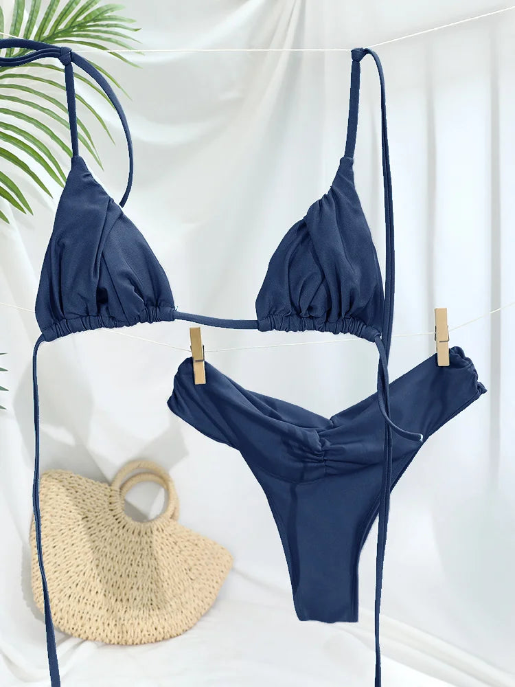 Zrtak Sexy Handwork Bikinis Small Ruffle Swimsuit 2025 Vintage Print Swimwear Women Bathing Suit Patchwork Bikini Set String