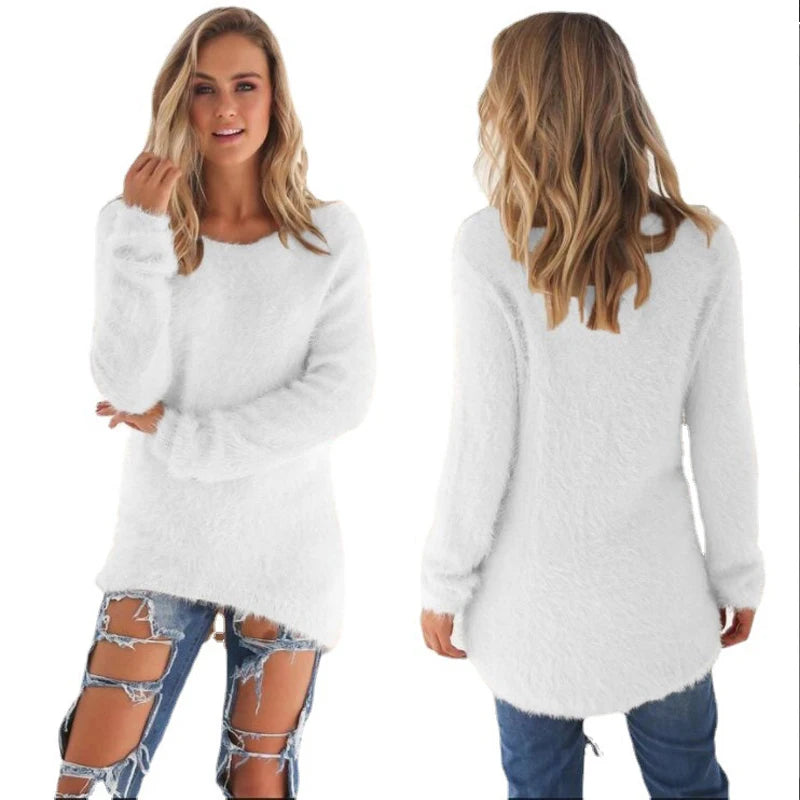 2025 Plus Size Women Warm Sweaters Solid Color O Neck Loose Knitted Pullover Long Sweater Casual Blouse Lady Oversize Clothing