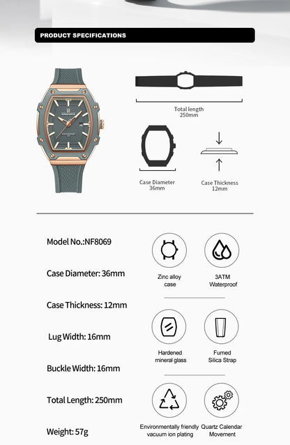 NAVIFORCE Elegant Ladies' Watch Fashion Luminous Pointer 3ATM Waterproof Calendar Display Silicone Strap Women's Quartz Watches