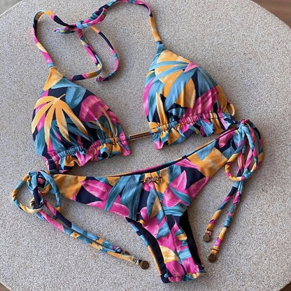 RUOTONGSEPT Sexy Micro Bikinis Set 2022 New Swimsuit Women Feather Print Bandage Swimwear Female Bathing Suit Brazilian Biquinis
