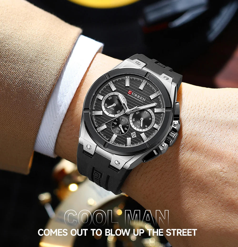 CURREN 8487 Casual Men's Quartz Wristwatch Multifunctional Chronograph Calendar Outdoor Sports Luminous Fashion Watches for Man