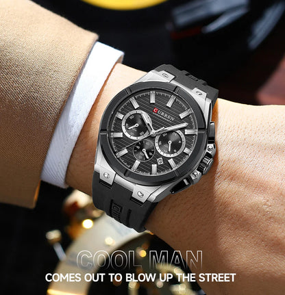 CURREN 8487 Casual Men's Quartz Wristwatch Multifunctional Chronograph Calendar Outdoor Sports Luminous Fashion Watches for Man