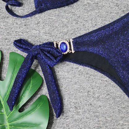 2026 Shiny Rhinestone Diamond Bikini Women Swimsuit Female Swimwear Two Pieces Bikini Set Halter Metal Chains Bathing Suit Swim