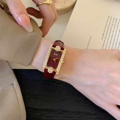 Rectangular Diamond-set Women's Quartz Watch High-end Temperament Simple Fashionable Watches Belt Wristwatch Match Items Gifts