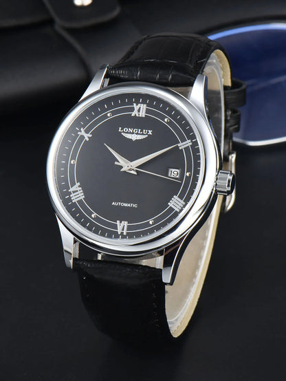 Men automatic watch simple mechanical watches  date waterproof fashion leather gift