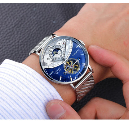OCHSTIN Men's Stainless Steel Mesh Bracelet Watches Man High-Grade Cooktop Glass Skeleton Mechanical Flying Tourbillon Watch