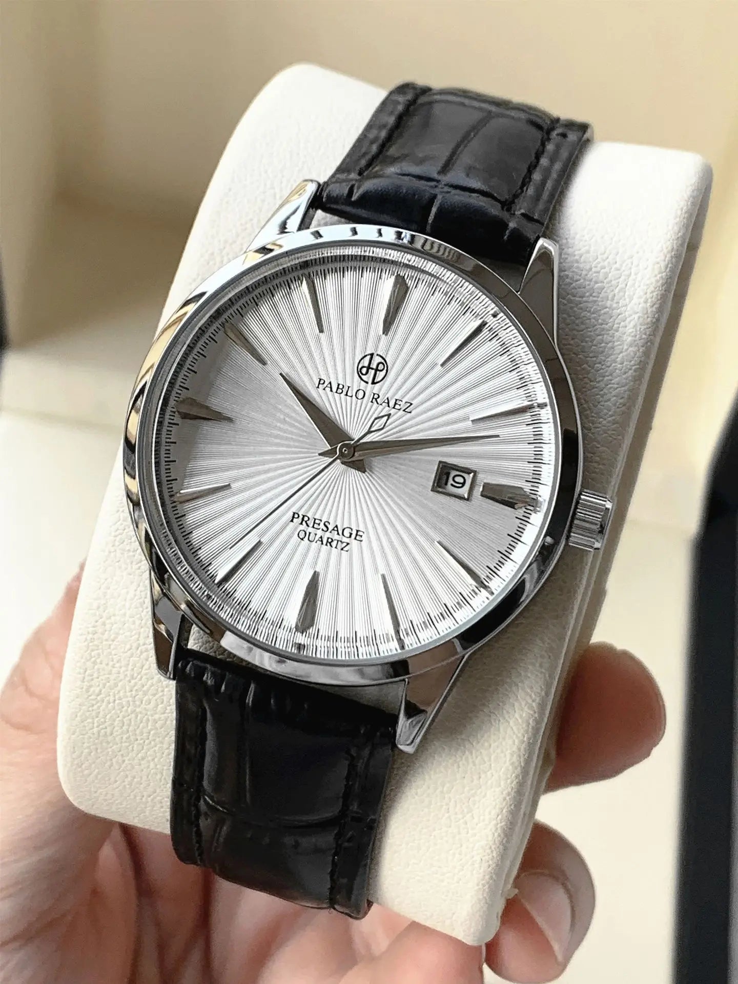 Top Brand Men's Watch Simple Business Waterproof Calendar Leather Strap Male Fashion Quartz Watches Gift: Box, Spare Battery