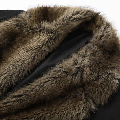 Fashion Faux Fur Patchwork Jacket Women Stand Collar Full Sleeve Warm Lace Up Loose Jackets 2026 Lady New Casual Outwear Street
