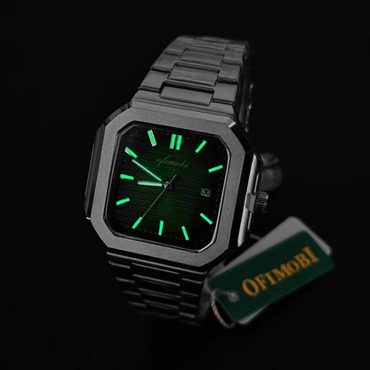Classic Men Business Watches Fashion Square Dial Stainless Steel Strap Quartz Watch with Calendar For Luxury Mens Clock