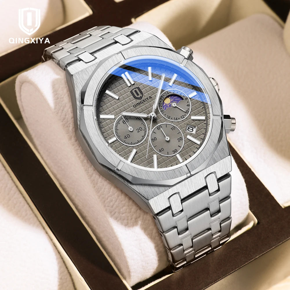 QINGXIYA Luxury Chronograph Quartz Watch Men Sport Military Watch For Men Waterproof Luminous Date Stainless Steel Men's Watches
